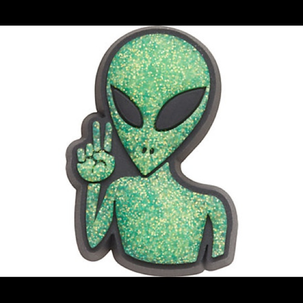 Green glitter peace alien crocs jibbitz